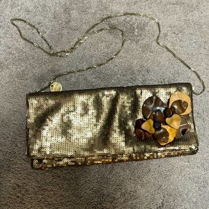Golden clutch, shoulder bag